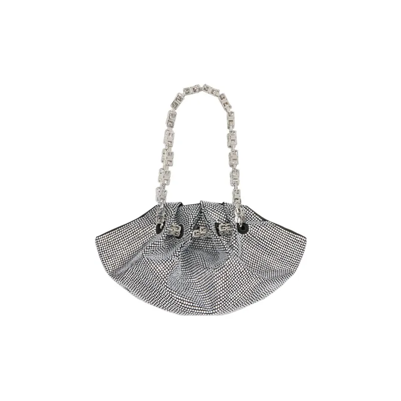 Givenchy Kenny Ruffled Satin One Shoulder Handbag Mini Women's Silver-2