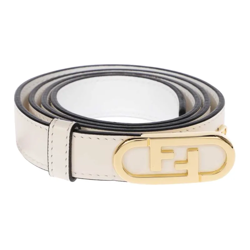 FENDI Casual Fashion Smooth Buckle Leather Belts Women's White-1