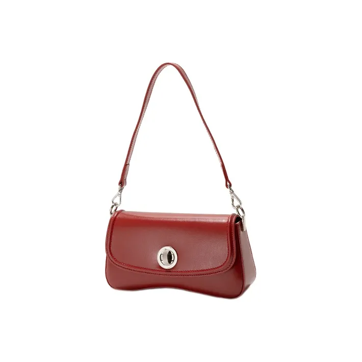 GXFMOD Cow Leather Baguette Shoulder Bag Medium Size Women's Cherry Red-1