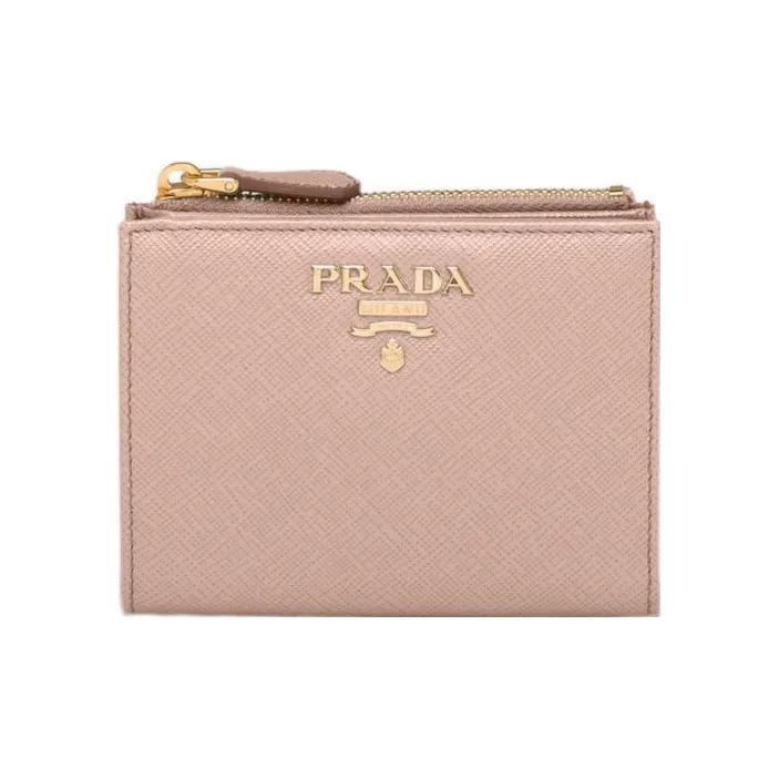 PRADA Saffiano Leather Wallet Small Size Women's Pink-0