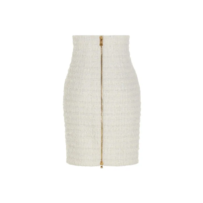 BALMAIN Button Embellished Tweed Pencil Skirt-1