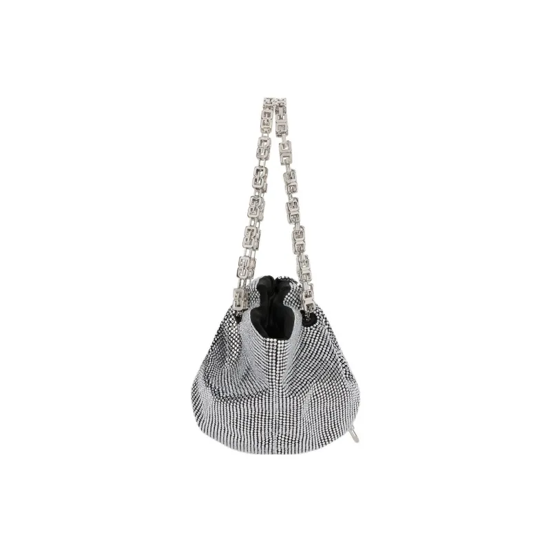 Givenchy Kenny Ruffled Satin One Shoulder Handbag Mini Women's Silver-1