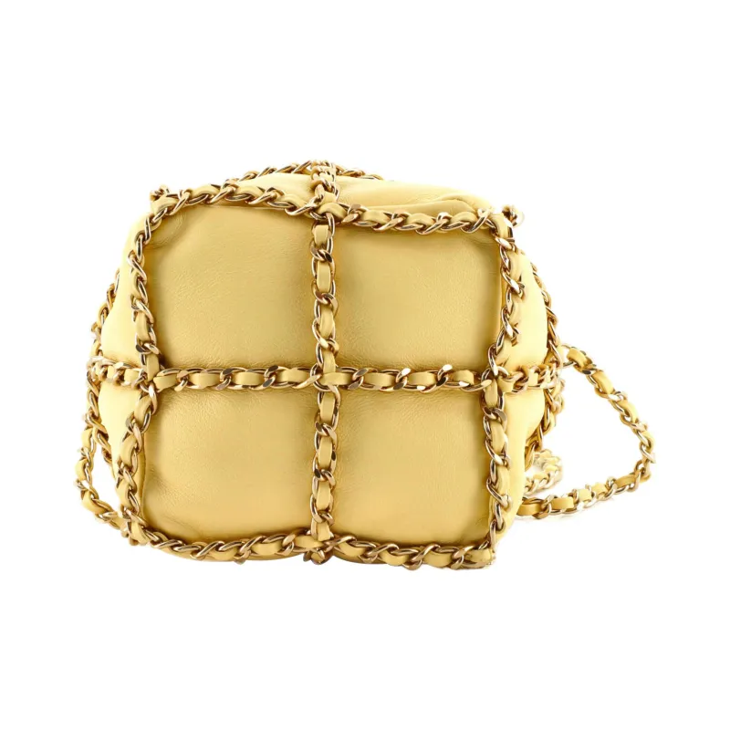 CHANEL Lambskin Bucket Bag, Clutch, Crossbody Bag, Shoulder Bag Mini Women's Yellow-3