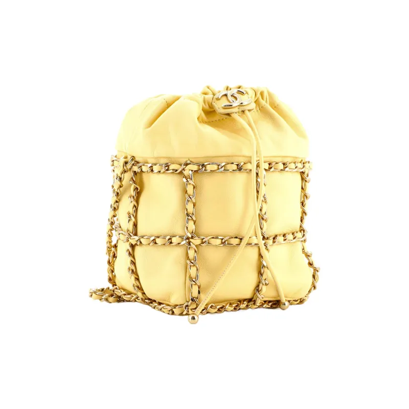 CHANEL Lambskin Bucket Bag, Clutch, Crossbody Bag, Shoulder Bag Mini Women's Yellow-1