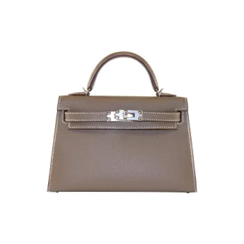 HERMES Mini Kelly Epsom Leather Kelly Bag Handbag Shoulder Bag Crossbody Bag Mini Women's 18 Etoupe Elephant Gray