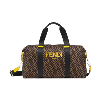 FENDI Cow Leather Polyester Handbag Shoulder Bag Crossbody Bag Travel Bag Unisex Brown