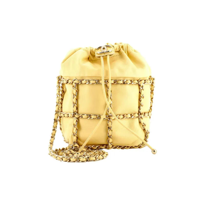 CHANEL Lambskin Bucket Bag, Clutch, Crossbody Bag, Shoulder Bag Mini Women's Yellow-0