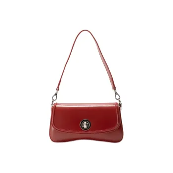 GXFMOD Cow Leather Baguette Shoulder Bag Medium Size Women's Cherry Red