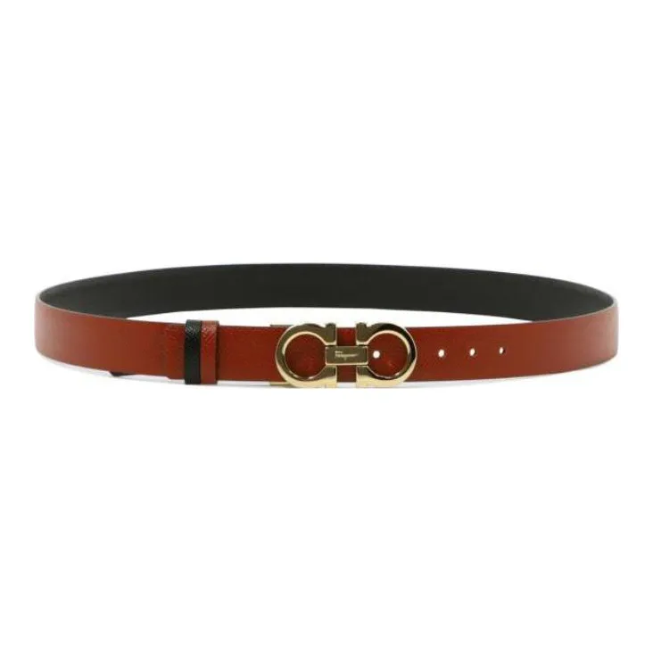 FERRAGAMO Casual Minimalist Style Logo Smooth Buckle Belt Women's Brown-1