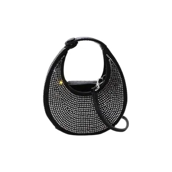 Staud Cow Leather Trim, Polyester, Glass, Rhinestone Shoulder Bag, Crossbody Bag, Handbag Mini Women's Black