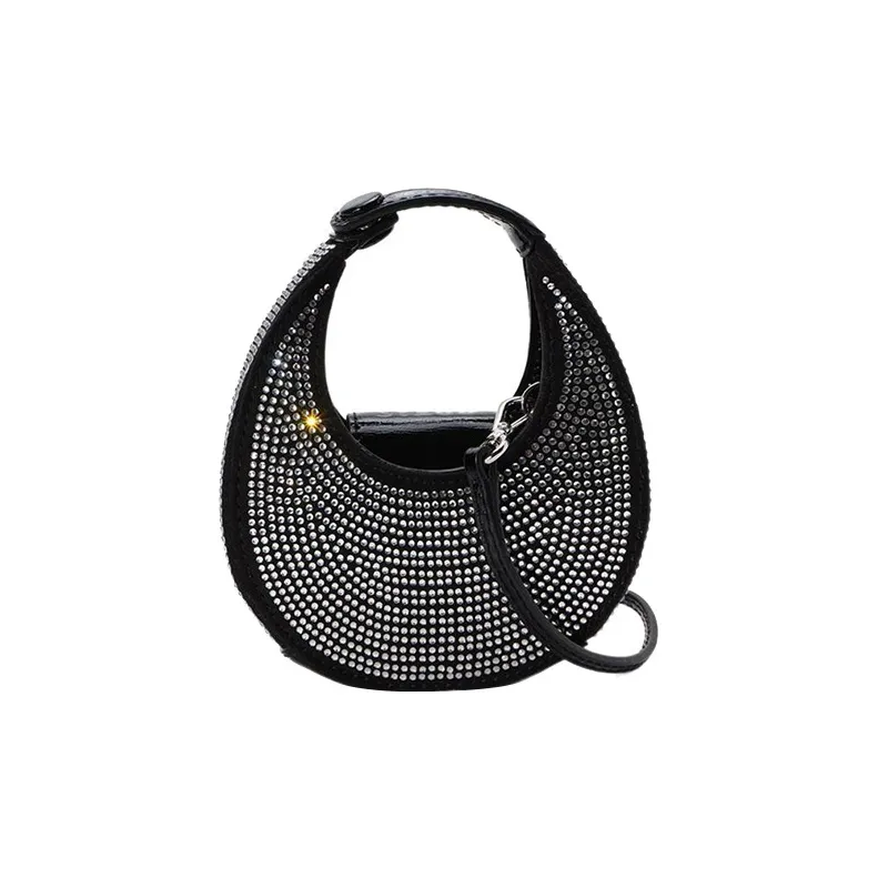 Staud Cow Leather Trim, Polyester, Glass, Rhinestone Shoulder Bag, Crossbody Bag, Handbag Mini Women's Black-0