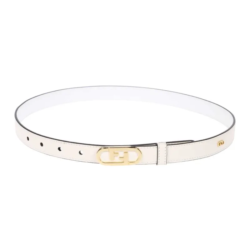 FENDI Casual Fashion Smooth Buckle Leather Belts Women's White-0