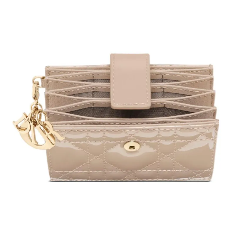 DIOR Lady Dior Patent Leather Cowhide Card Clip Card Holder Women's Hazelnut-2