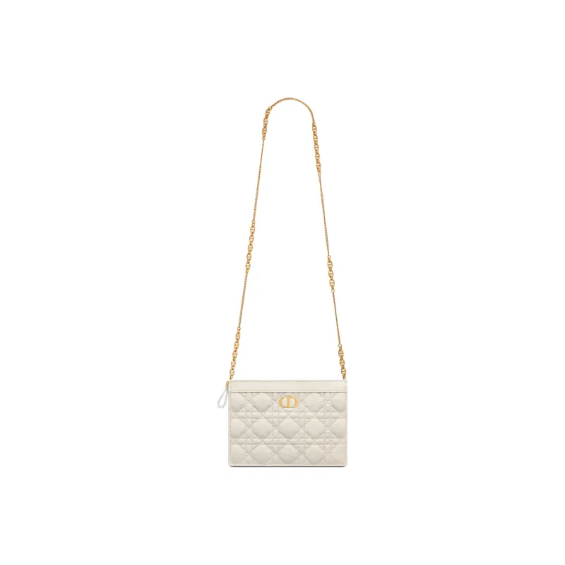 DIOR Caro Soft Cow Leather One Shoulder Crossbody Clutches Regular Women's White-3