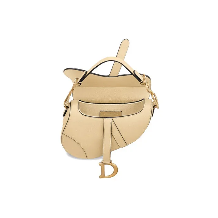 DIOR Saddle Grained Calfskin Saddle Bag Handbag Shoulder Bag Women's Light Yellow-4