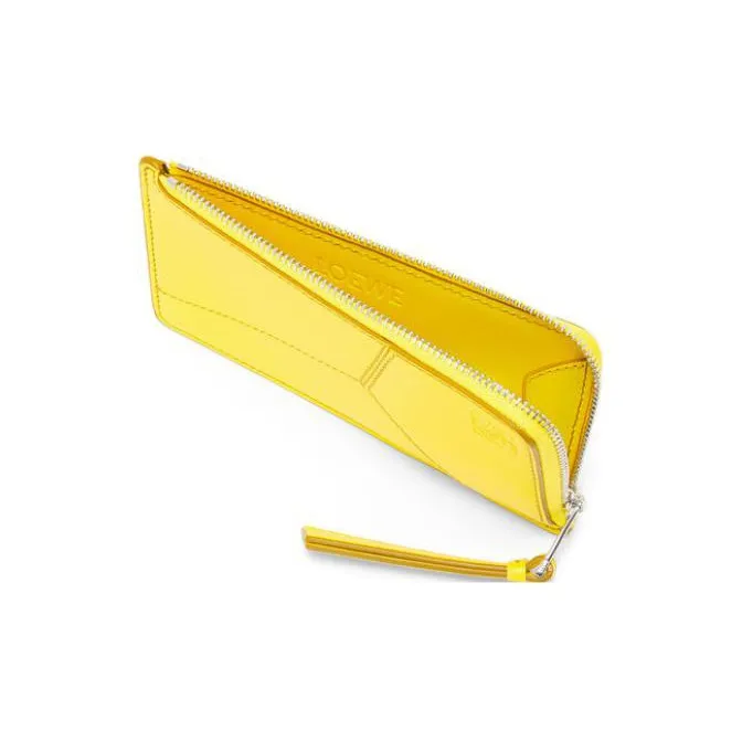 LOEWE Puzzle Smooth Cow Leather Card Holder Wallet Men's Yellow-1