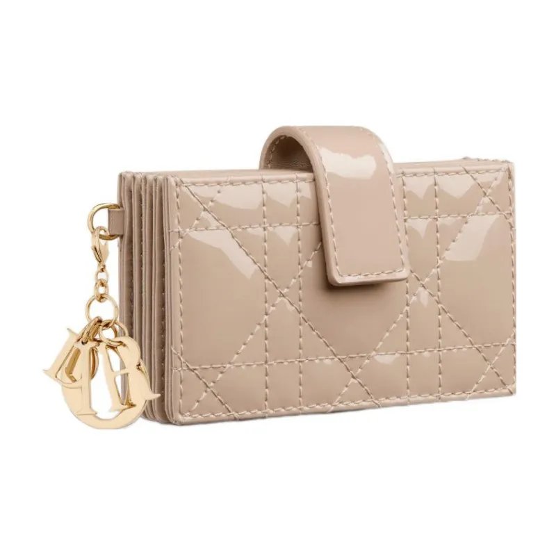 DIOR Lady Dior Patent Leather Cowhide Card Clip Card Holder Women's Hazelnut-1