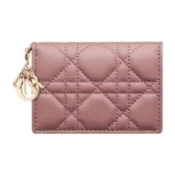 DIOR Lady Dior Lambskin Wallets Card Holders Women's Pink