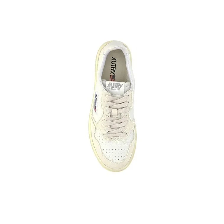 AUTRY Medalist Low Soft Goatskin Frayed Canvas 'White Ivory White'-2