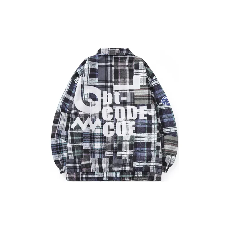 BIRDTALK Jackets Unisex Gray Blue Plaid-1