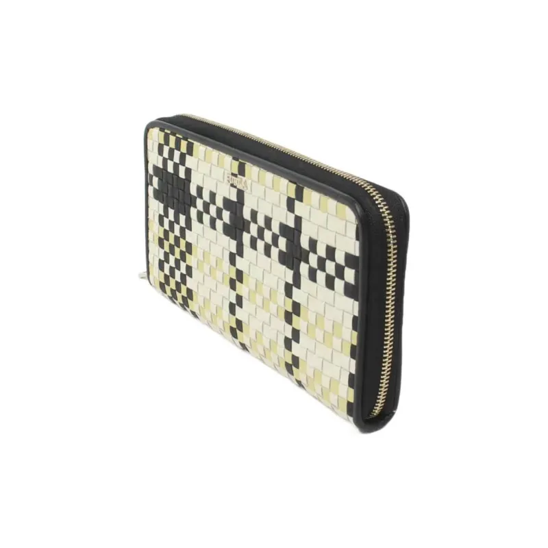 Furla Genuine Leather Clutches Wallets Large Size Women's Yellow/White/Black Multicolor-2