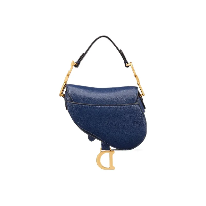 DIOR Saddle Goatskin Saddle Bag Shoulder Bag Crossbody Bag Handbag Mini Women's Blue-4