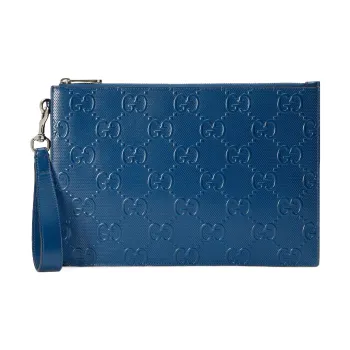 GUCCI Leather Clutch Men's Blue