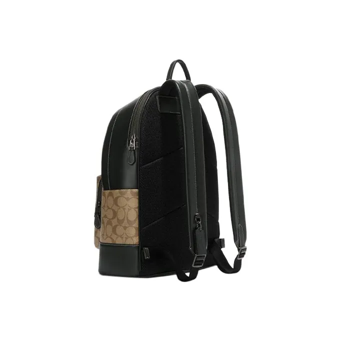 COACH West Cow Leather Backpack Tubas Men's Khaki & Green-1