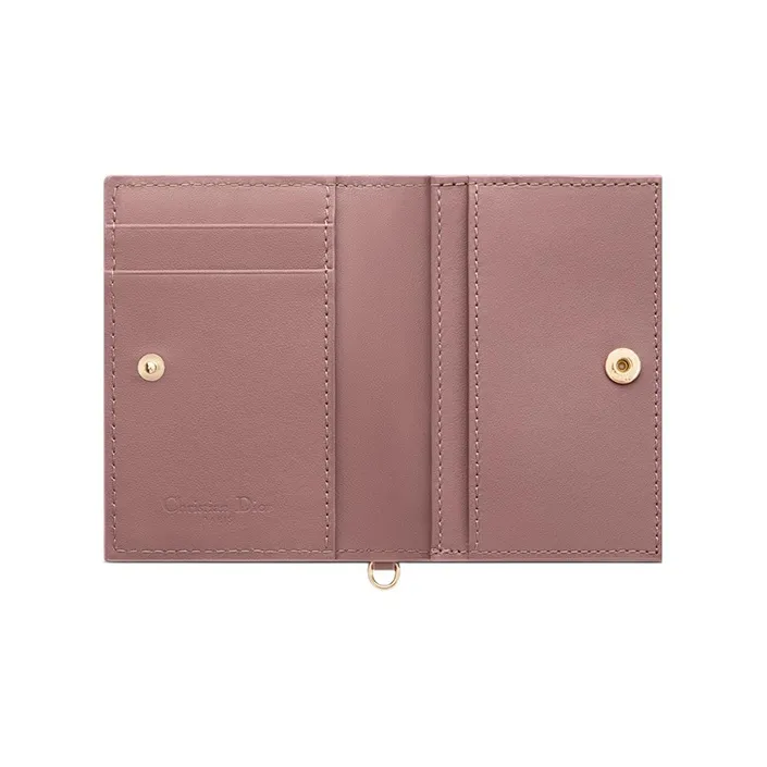 DIOR Lady Dior Lambskin Wallets Card Holders Women's Pink-4