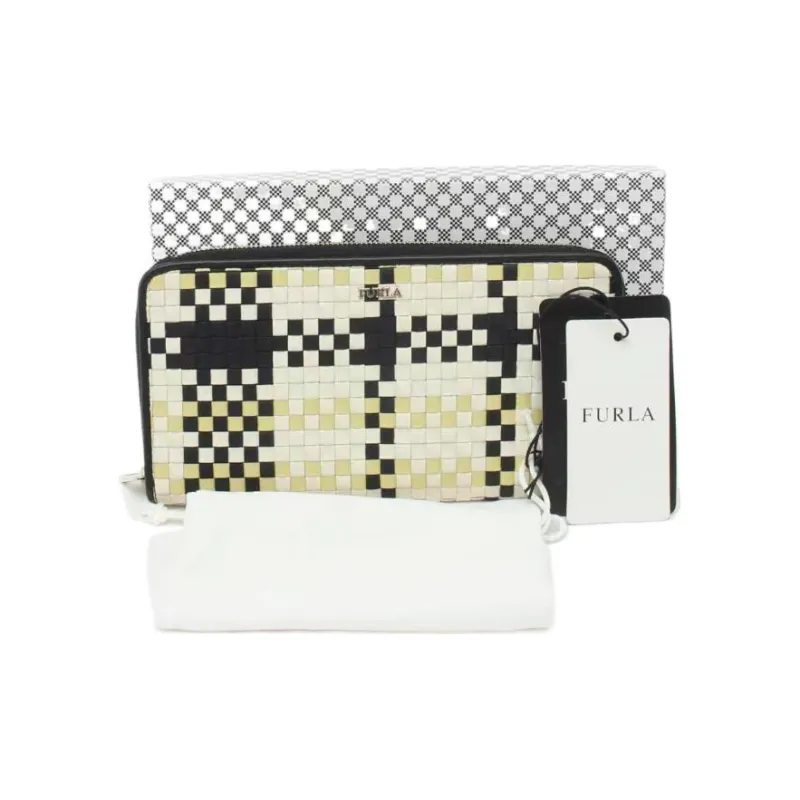 Furla Genuine Leather Clutches Wallets Large Size Women's Yellow/White/Black Multicolor-1