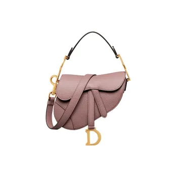 DIOR Grained Calfskin Saddle Bag One Shoulder Crossbody Portable Mini Women's Pink Peony