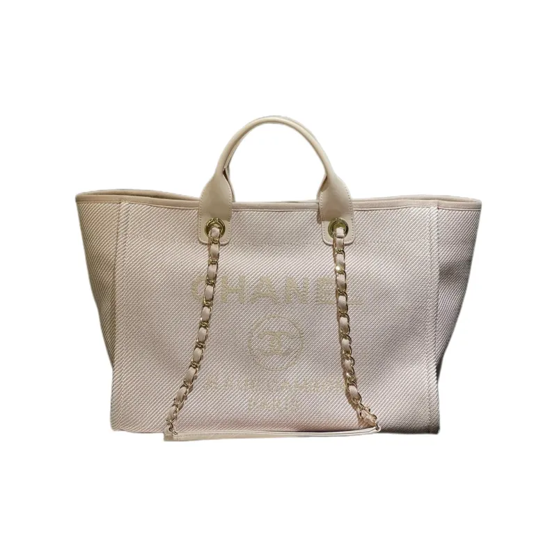 CHANEL Fabric Beach Bag, Tote Bag, Shopping Bag, Shoulder Bag, Crossbody Bag, Handbag Tubas Women's Light Pink-0