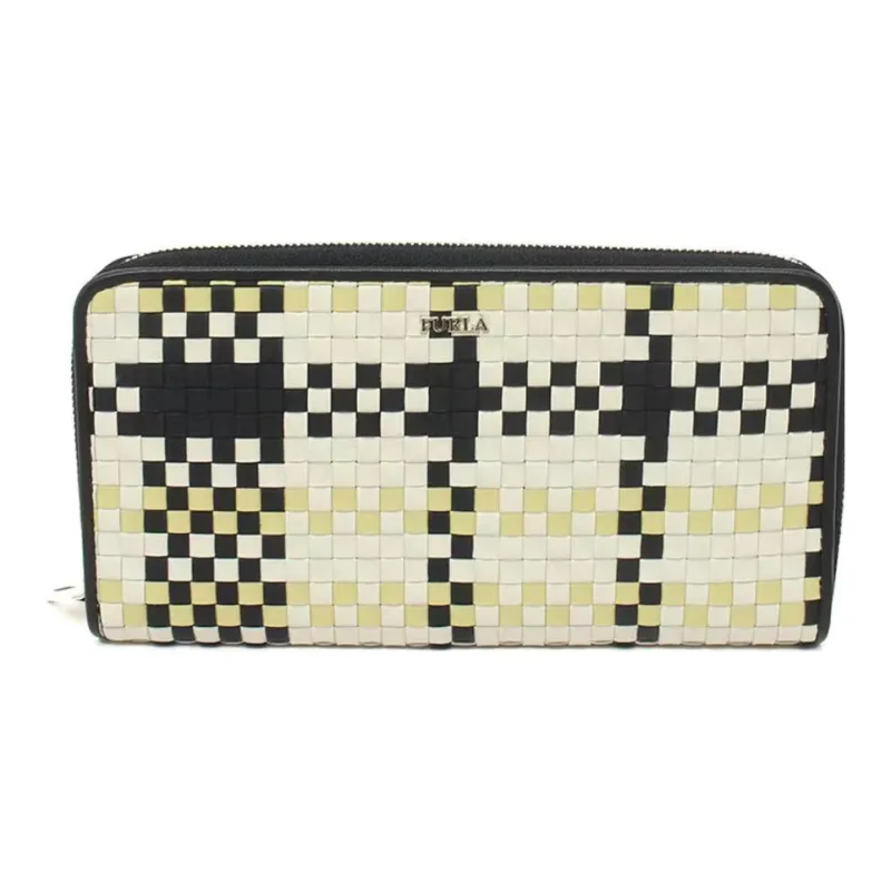 Furla Genuine Leather Clutches Wallets Large Size Women's Yellow/White/Black Multicolor-0