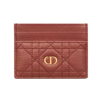 DIOR Caro Soft Calfskin Card Clip Card Holder Women's Red
