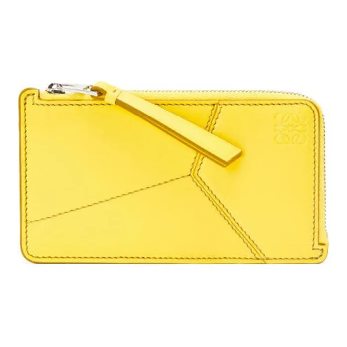 LOEWE Puzzle Smooth Cow Leather Card Holder Wallet Men's Yellow-0
