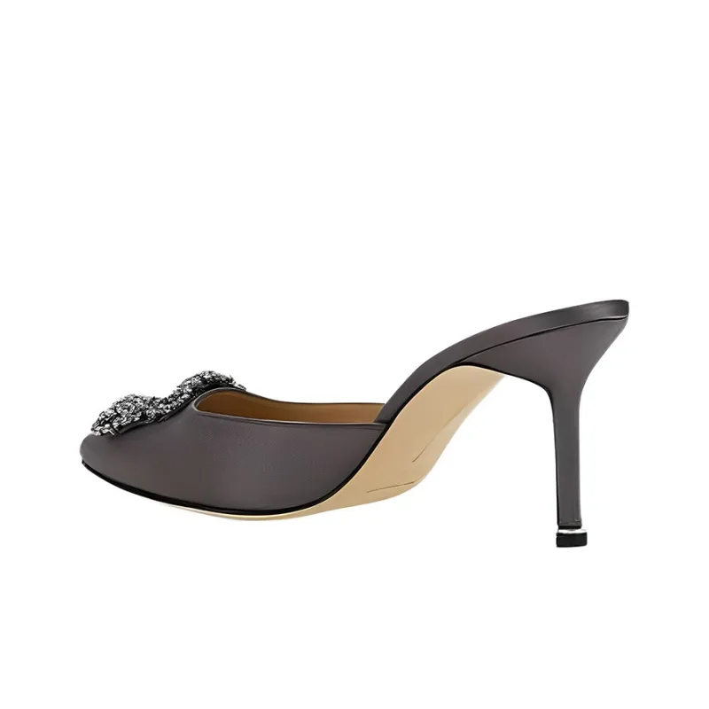 MANOLO BLAHNIK Closed Toe Slippers Women's Gray-4