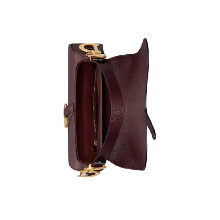 DIOR Saddle Grained Calfskin Saddle Bag Shoulder Bag Crossbody Bag Handbag Women's Red-4