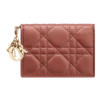 DIOR Lady Dior Rusty Lambskin Card Holder Women's Red