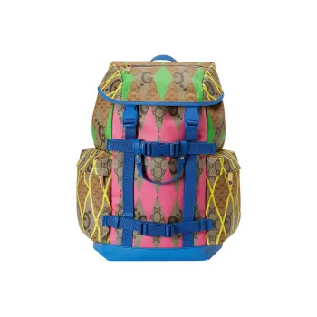 GUCCI Canvas Backpack Men's Ebony & Multicolor
