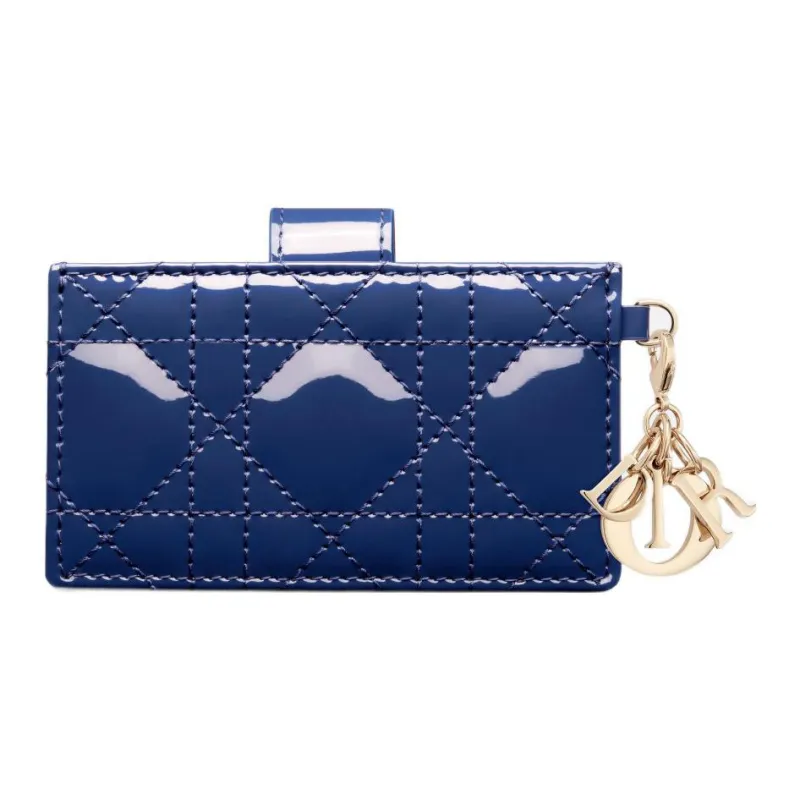 DIOR Lady Dior Patent Leather Calfskin Card Clip Card Holder Women's Royal Blue-3