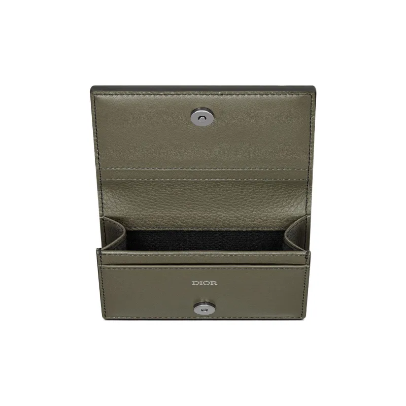 DIOR Grained Calfskin Business Card Holder Zero Wallet Card Holder Men's Olive Green-3