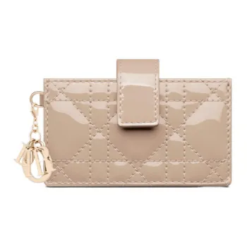 DIOR Lady Dior Patent Leather Cowhide Card Clip Card Holder Women's Hazelnut