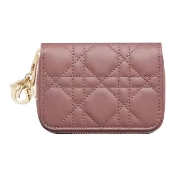 DIOR Lady Dior Sheepskin Wallet Small Size Women's Pink-0