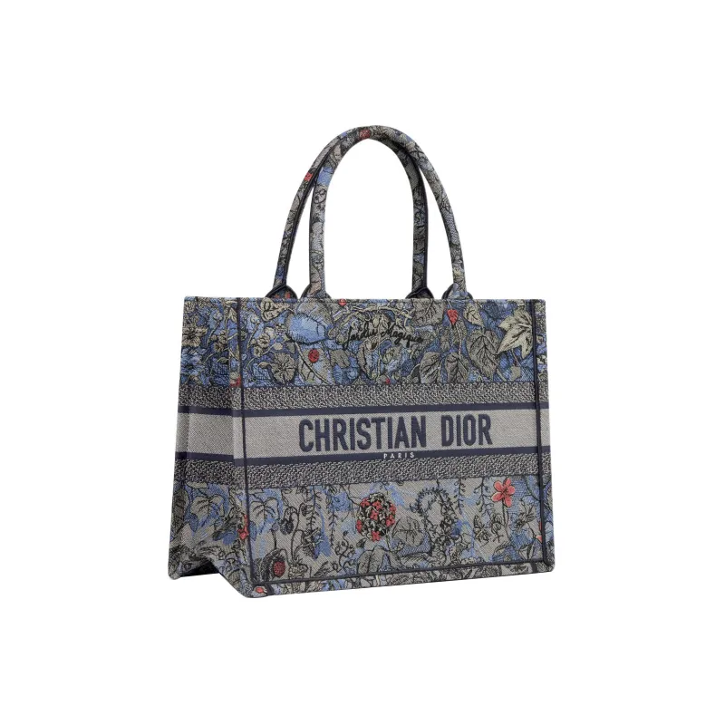 DIOR BookTote Embroidered Denim Tote Bag Shopping Bag Handbag Medium Size Women's Multicolor-1