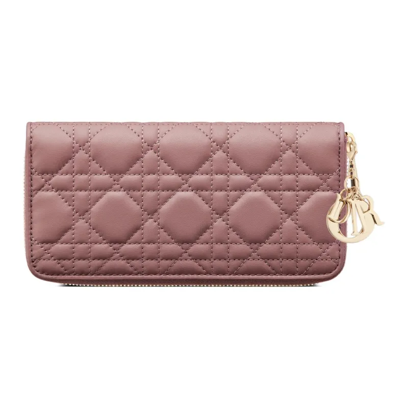 DIOR Lady Dior Quilting Lambskin Clutches Card Holder Wallet Women's Pink Peony-2