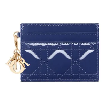 DIOR Lady Dior Patent Leather Calfskin Wallet Card Holder Card Holder Regular Women's Royal Blue