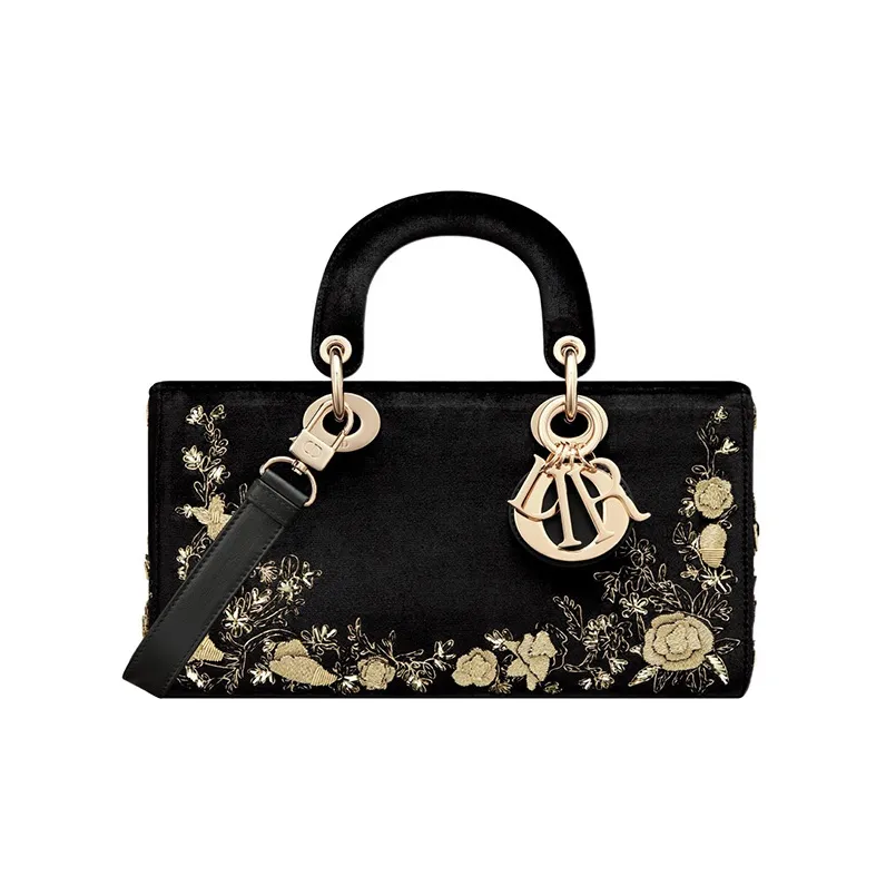 DIOR Lady D-JOY Velvet Daisie Bag Shoulder Bag Crossbody Bag Handbag Medium Size Women's Black-1