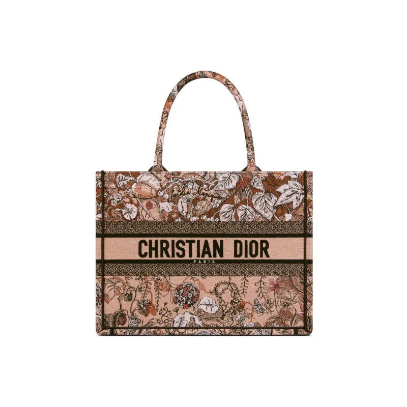 DIOR BookTote Embroidery Tote Bag Shopping Bag Shoulder Bag Handbag Medium Size Women's Pink-0