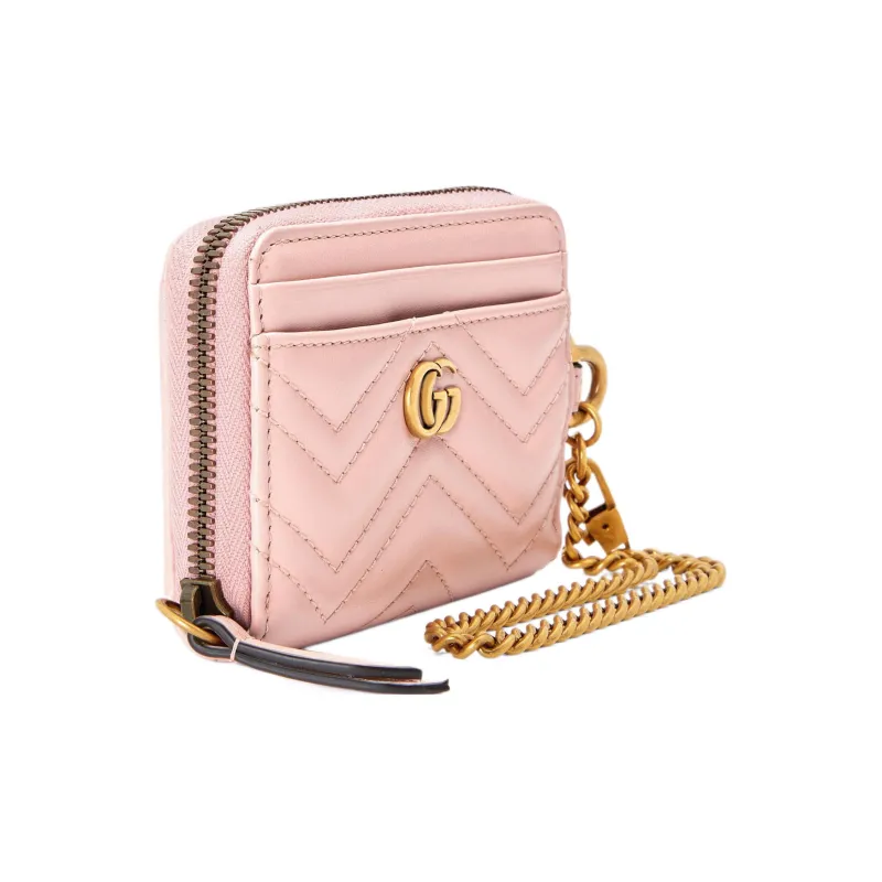 GUCCI GG Marmont Leather Card Holder Wallet Women's Pink-1
