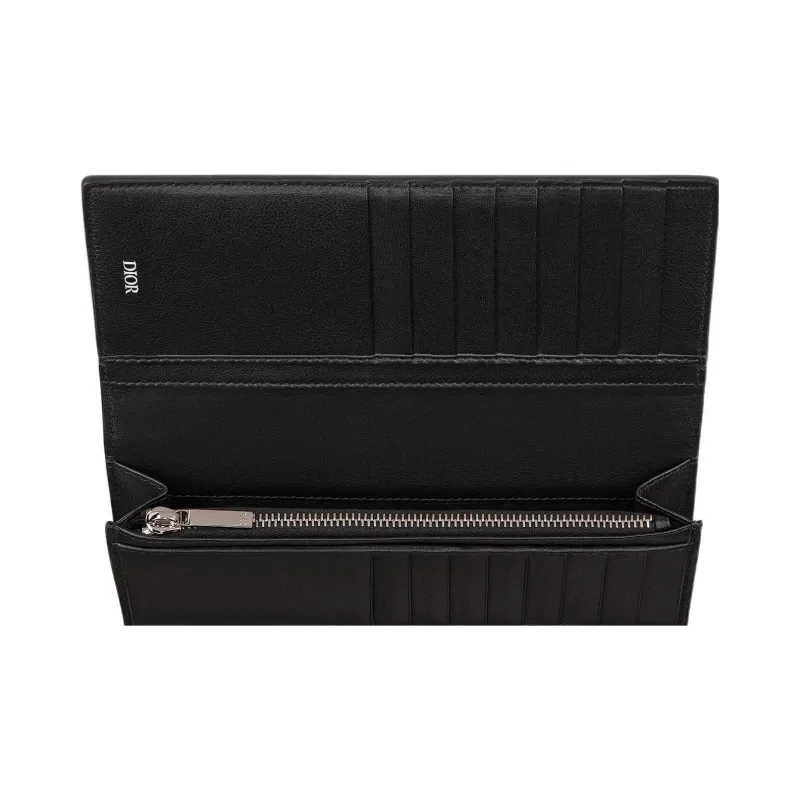 DIOR Grained Calfskin Card Holder Wallet Unisex Black-3